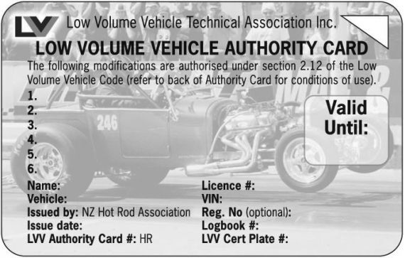 LVV Authority Card: New Zealand Hot Rod Association