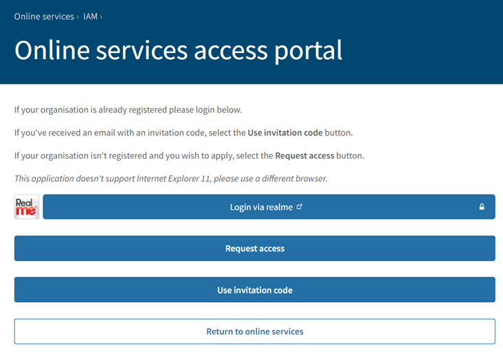 Online services access portal screen