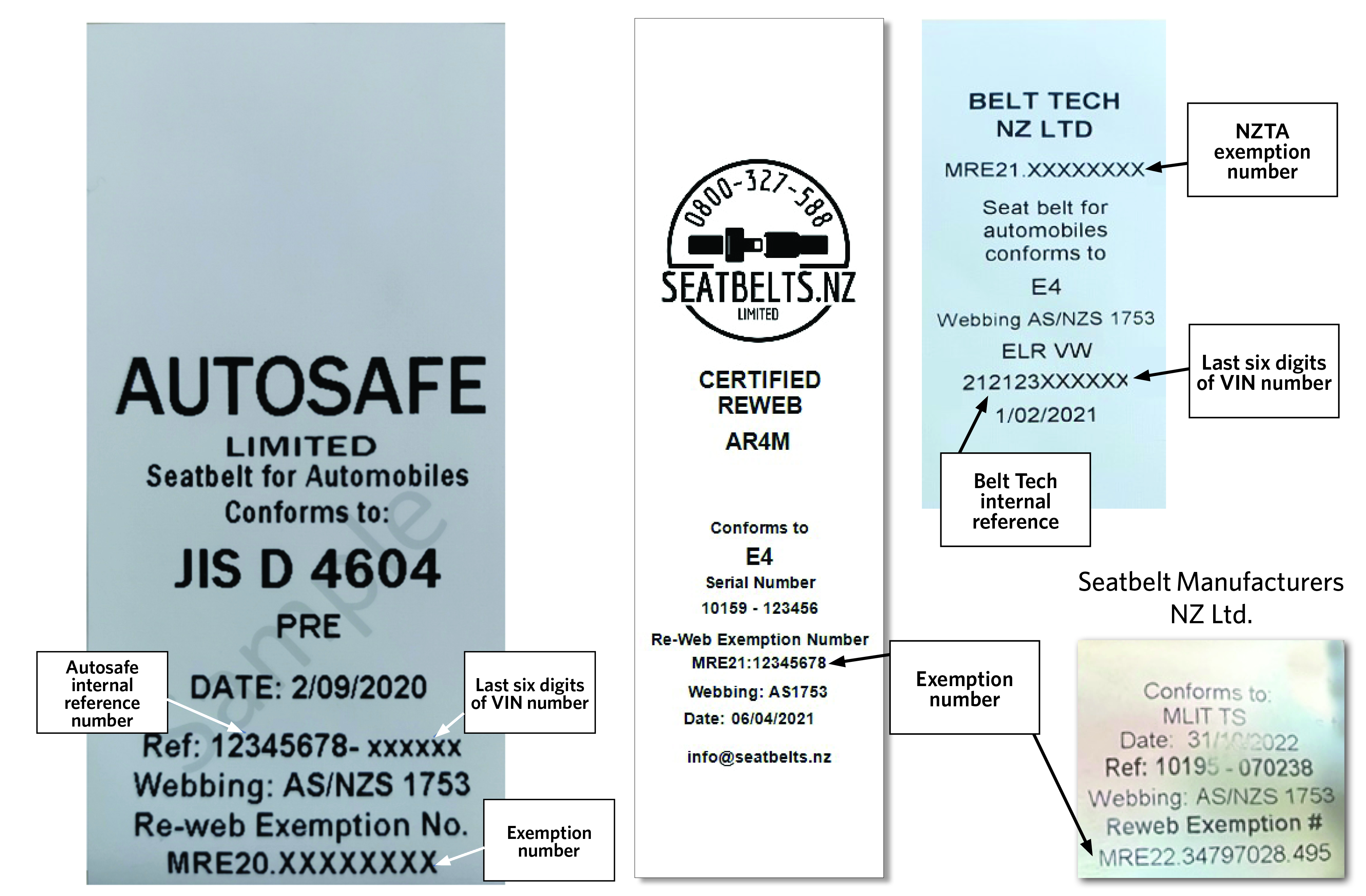 approved seatbelt rewebbing labels