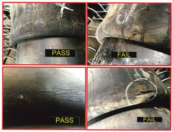 Air bag bellows damage pass and fail