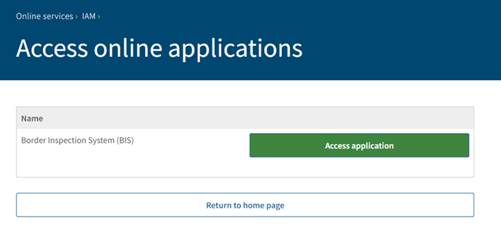 Access online applications screen