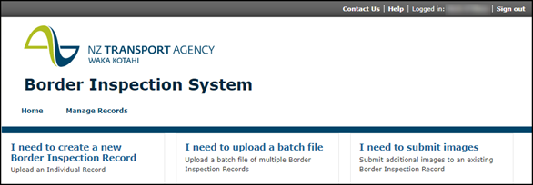 Border inspection system homepage