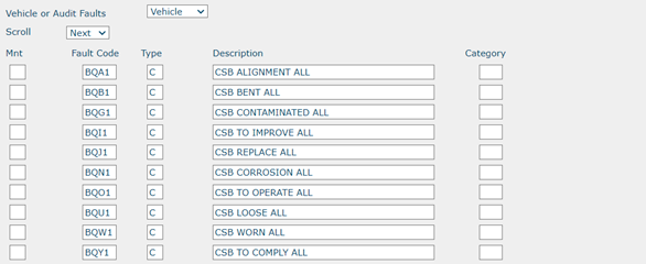 CSB fault codes