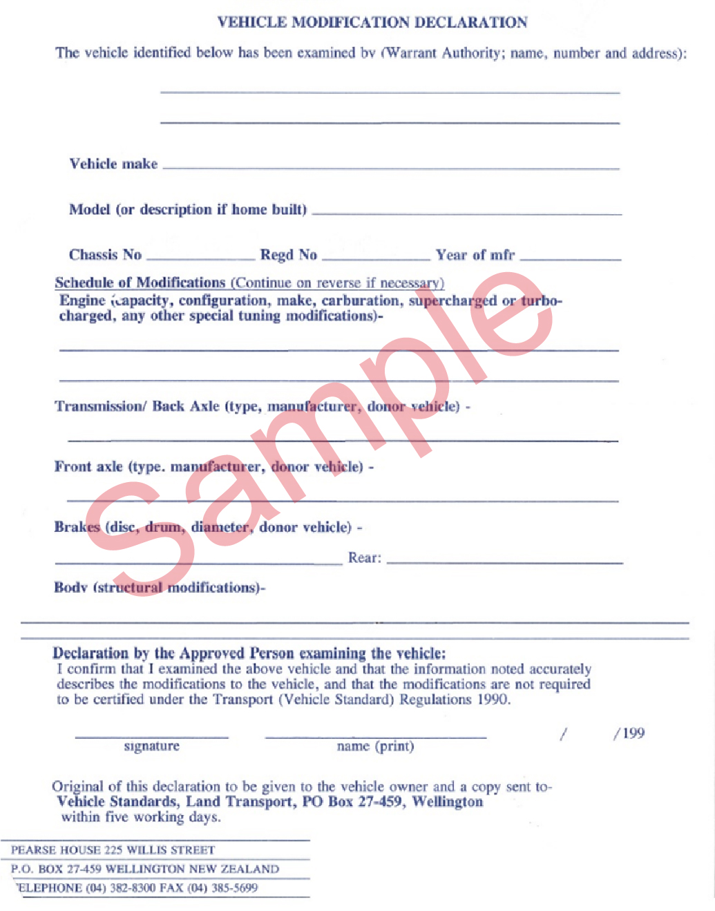 Sample modification declaration